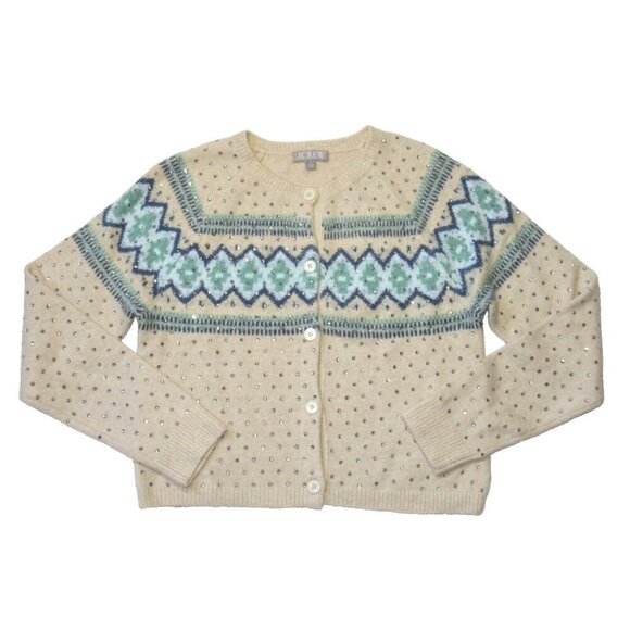 NWT J.Crew Crystal-Embellished Fair Isle Cardigan Sweater in Supersoft Yarn M - Picture 3 of 8